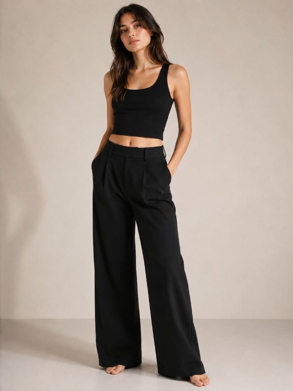 Klassy Network Wide-Leg Trouser Pants W/Elastic Waistband & Pockets Black Small